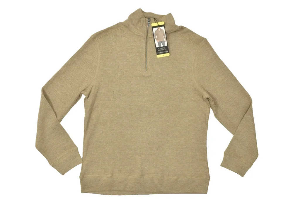 NEW Banana Republic Men's Size S Tan Waffle Quarter-Zip Pullover Sweater NWT